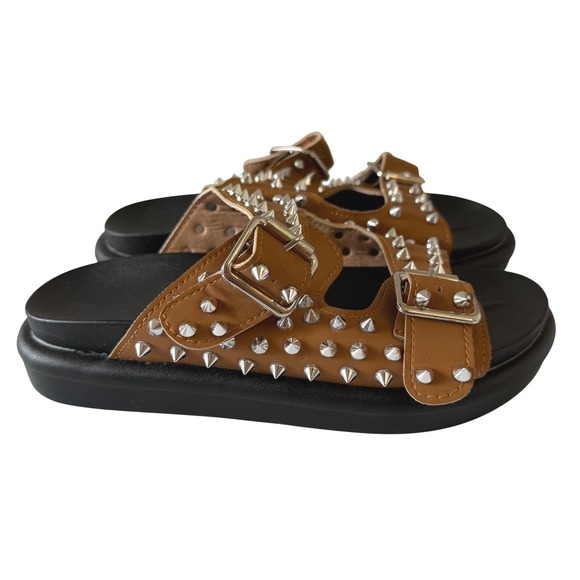 Unbranded Shoes - Studded Double Buckle Platform Slide Sandals Brown Silver Street Punk Sz 36 New